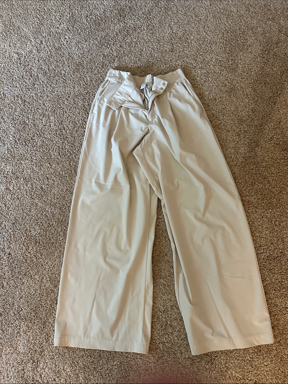 Athleta Womens Wide-Leg Khaki Trousers